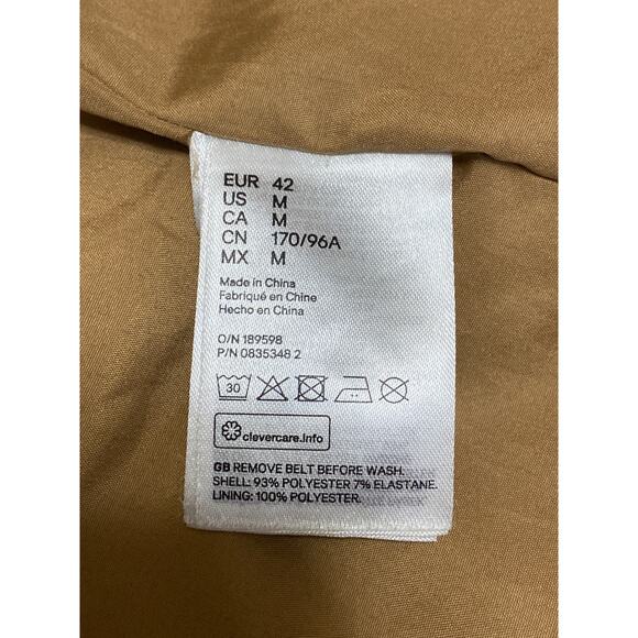 H&M Women's Brown Tan Double Breasted Belted Long Sleeve Trench Coat Jacket Sz M - Picture 5 of 6